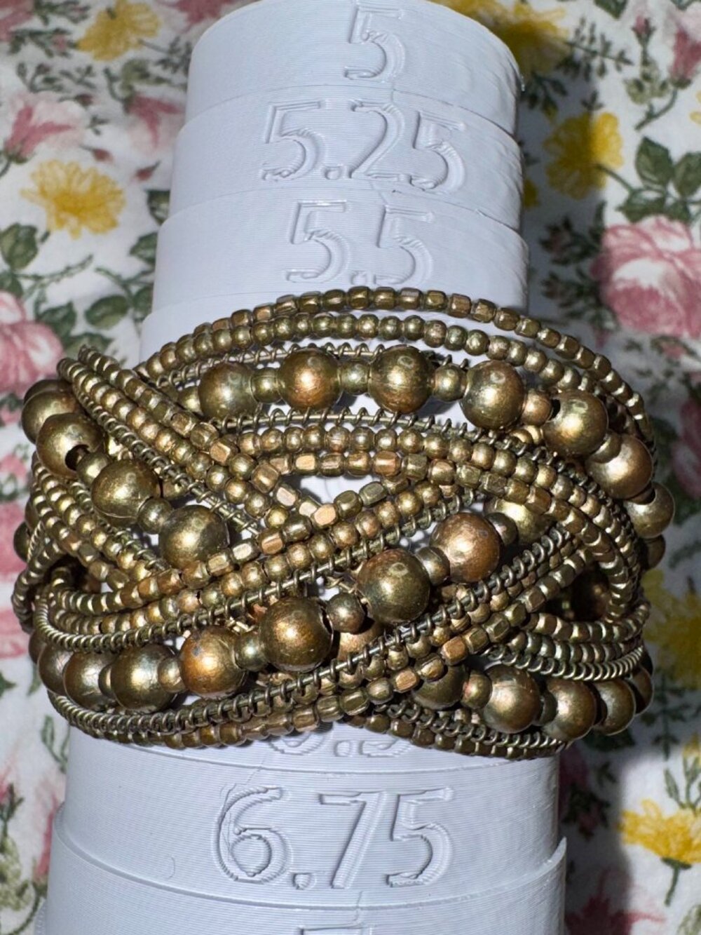 Multi Strand Seed Beads Multi Sized Beads and Wire Bracelet Coppery Brown 6.25"
